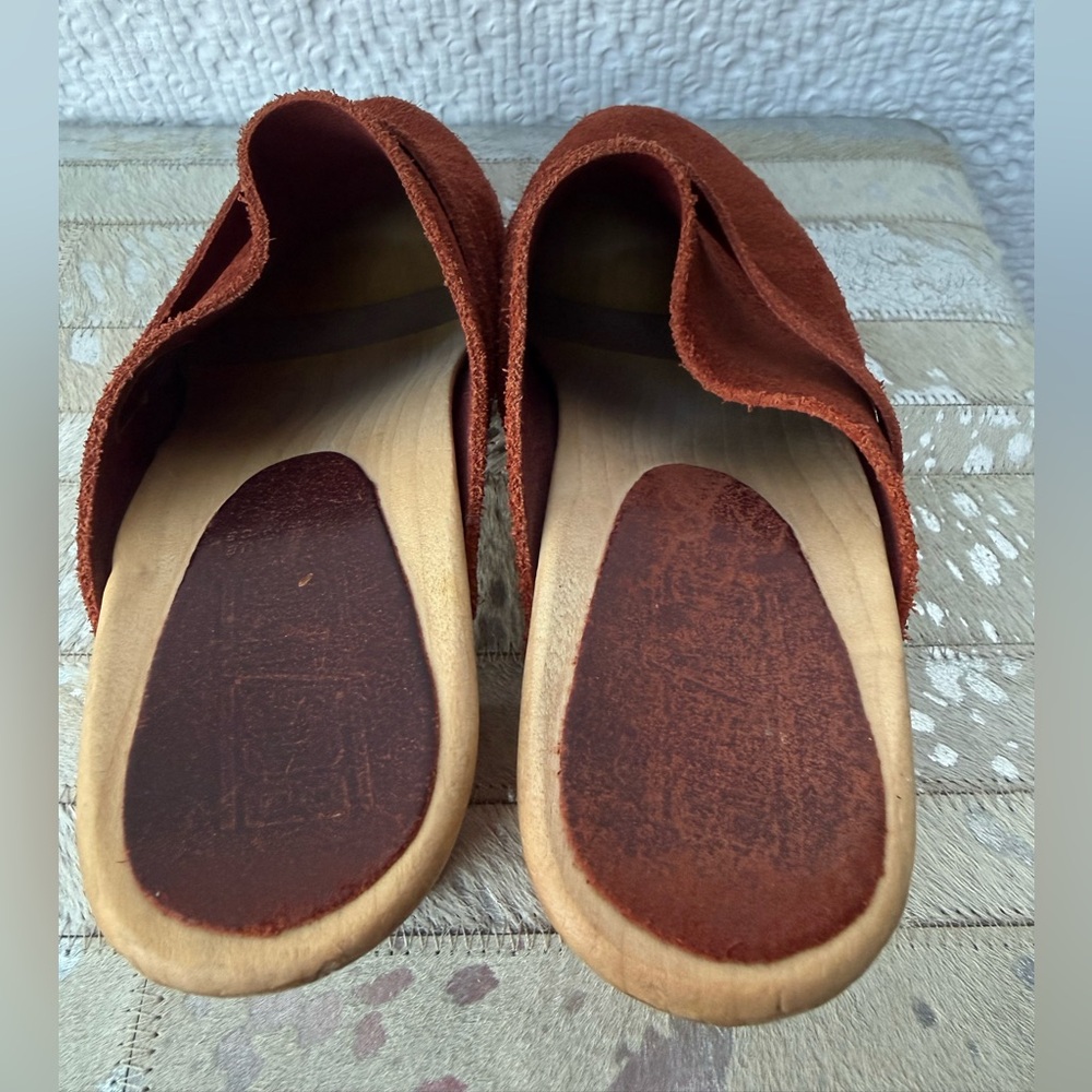 Basabo Rust Suede Wooden Clog Mules Size 40 - Picture 4 of 6